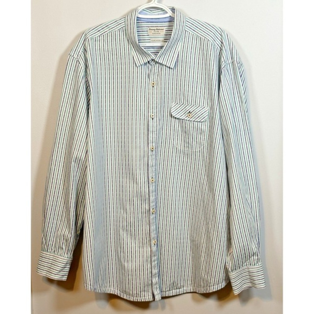 Tommy Bahama Mens Island Modern Fit Striped Button Down Shirt‎ Blue Green White